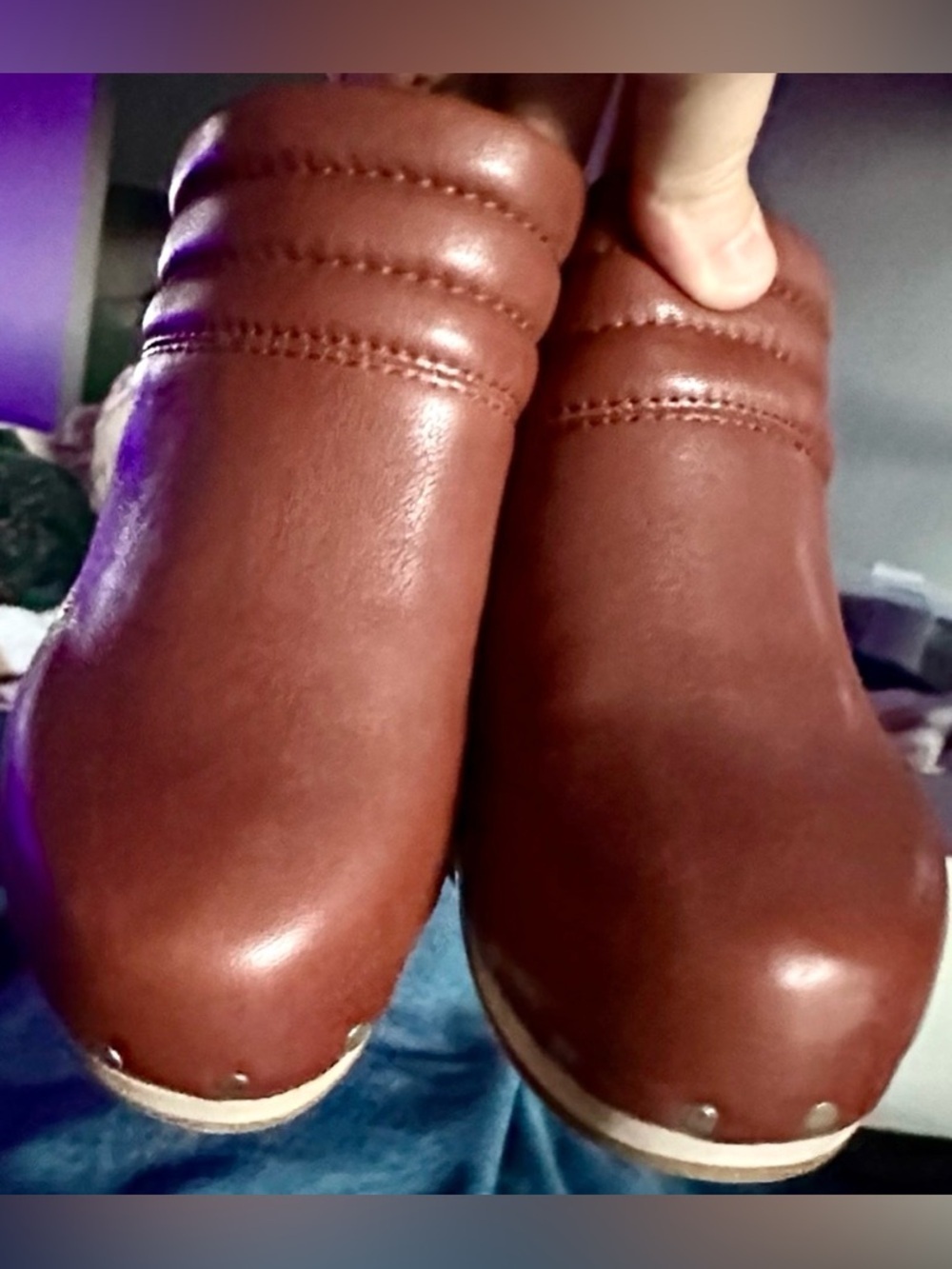 RARE SOLD OUT PAIGE Robbie Leather Clog Heels Whiskey Brown 7.5 - Picture 2 of 9